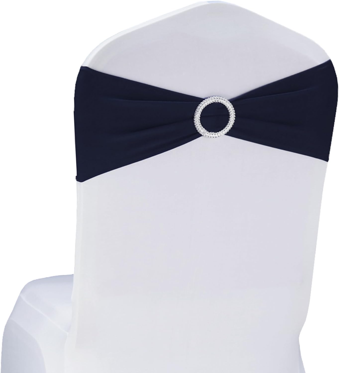Skiennix 50 Pack Navy Blue Stretch Spandex Chair Sashes - Elastic Bows with Slider Buckles for Weddings & Events