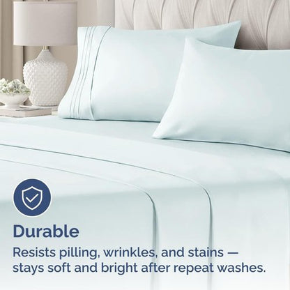 King Standard Pillow Cases by [Brand Name] - Soft Hotel Quality Covers | Comfy & Machine Washable - Ice Blue - Set of 4