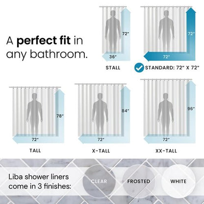 LiBa Waterproof Plastic Shower Curtain - Bathroom Shower Curtain Premium PEVA Non-Toxic with Rust Proof Grommets White 8G Heavy Duty Bathroom Accessories 72x72 - White