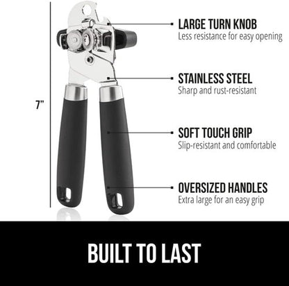 Gorilla Grip Can Opener & Spring-Loaded Scoop - Rust-Proof Stainless Steel | Comfortable Handle, Black