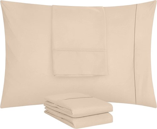 Utopia Bedding Queen Pillow Cases - 4 Pack - Envelope Closure - Soft Brushed Microfiber Fabric - Shrinkage and Fade Resistant Pillow Covers Queen Size 20 X 30 Inches (Queen, Beige)