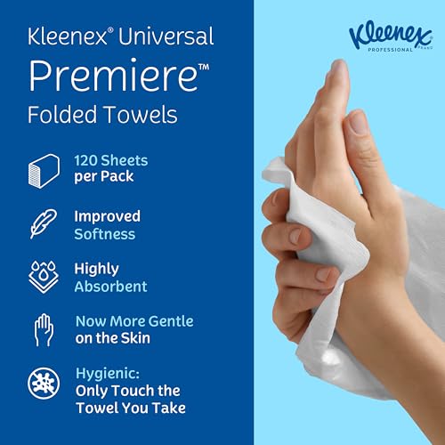 Kleenex Professional Premiere Towels, Bulk (13253), Fast-Drying Absorbency Pockets, Trifold, White (120 Sheets/Pack, 25 Packs/Case, 3,000 Sheet Total)