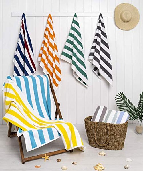 American Soft Linen Beach Towel, Cabana Striped 100% Cotton Pool Towels, 30x60 in Oversized Beach Towels, Soft Absorbent Sand Free Swim Towels, Turquoise Blue