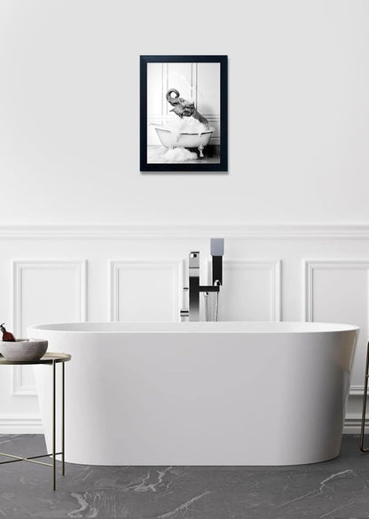 Regine Switzerland Elephant in Bathtub Wall Art - Funny Black & White Canvas Print for Bathroom Decor