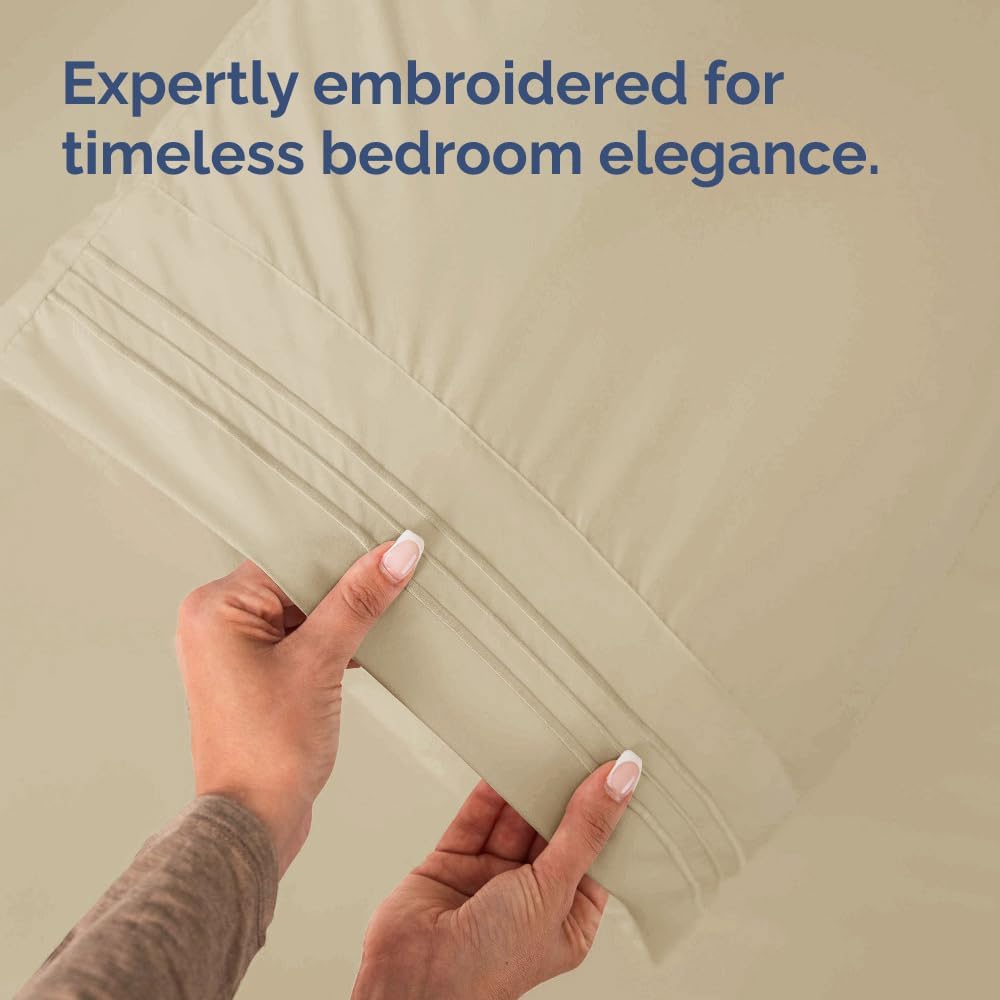 Skiennix Queen Pillow Cases Set of 2 | Ultra Soft Hotel Quality, Wrinkle-Free & Fade Resistant - Cream
