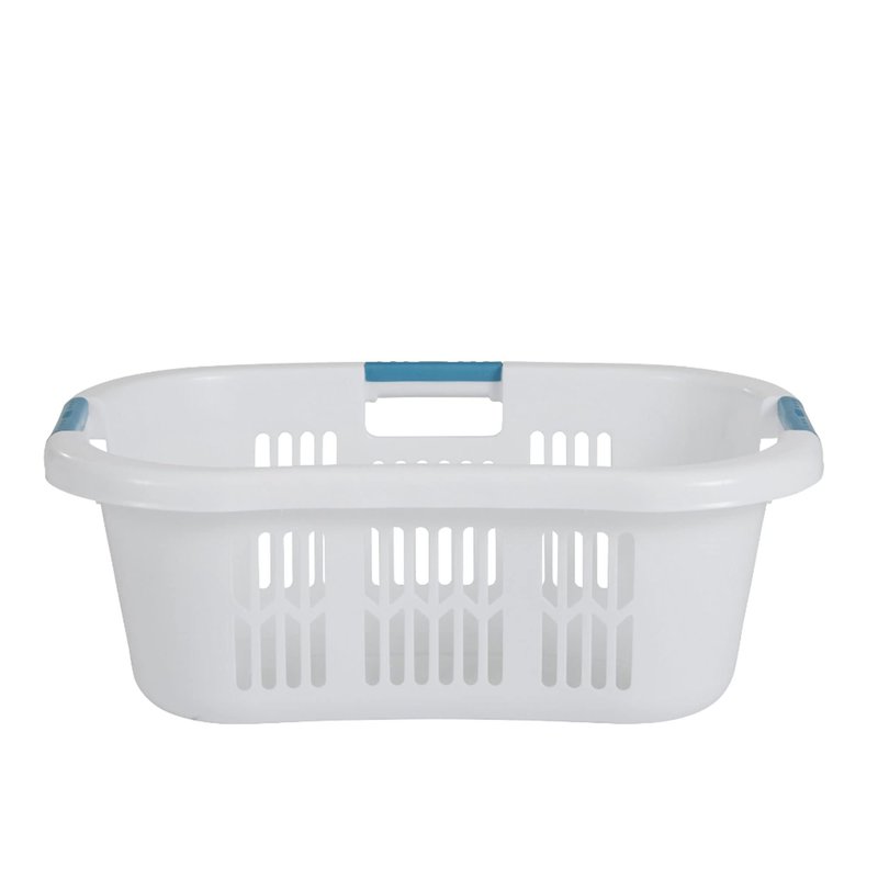 Rubbermaid 2.1-Bushel Small Hip-Hugger Portable Plastic Laundry Basket with Grab-Through Handles, White (3-Pack)