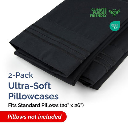 Standard Pillow Cases Set of 2 - Ultra-Soft Hotel Quality Pillowcase Covers - Comfy & Wrinkle Free - Stain and Fade Resistant - Machine Washable Pillow Protectors - 2 Piece Set - Standard Size Black
