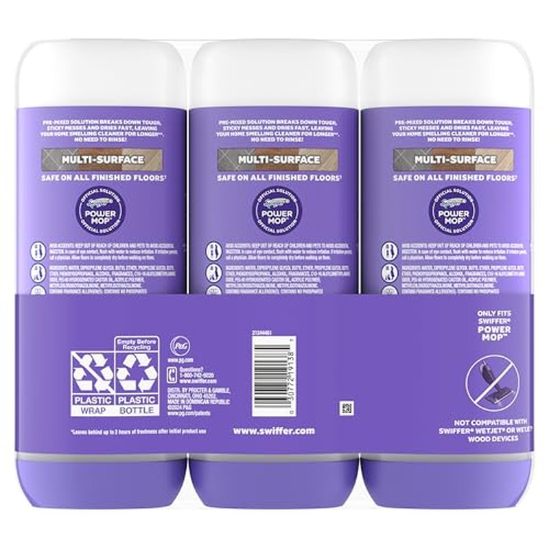 Swiffer PowerMop Floor Cleaning Solution with Lavender Scent, Triple Pack