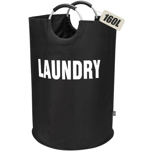 DOKEHOM 160L XX-Large Laundry Basket (7 Colors), Collapsible Laundry Bag, Foldable Laundry Hamper, Folding Washing Bin (Black, XXL)