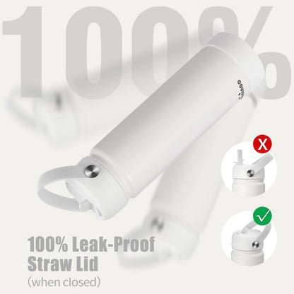 Mininoo Insulated Stainless Steel Water Bottle - 24 oz with Straw & Lid | Durable White Design