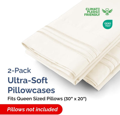 Skiennix Queen Pillow Cases Set of 2 - Ultra Soft Hotel Quality Covers - Wrinkle Free & Fade Resistant - Off White