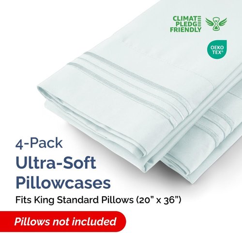 King Standard Pillow Cases by [Brand Name] - Soft Hotel Quality Covers | Comfy & Machine Washable - Ice Blue - Set of 4