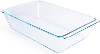 Deep Clear Glass Baking Dish - Rectangular Tempered Glass Casserole Pan | 5.4 Liter Capacity