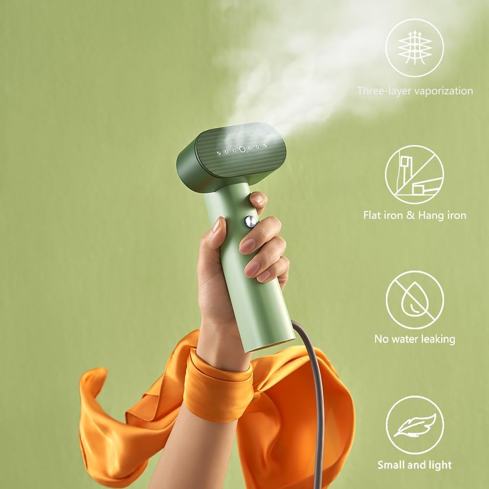 Nexdoo G6 Portable Clothes Steamer - 2-in-1 Travel Iron with 10 Minutes Continuous Steam | Lightweight 0.7lbs, Green