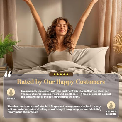 Utopia Bedding King Size Sheet Set – 4 Piece Bed Sheets, Soft and Breathable Microfiber, Includes 1 Fitted Sheet, 1 Flat Sheet and 2 Pillowcases – Oeko Tex (Sand)