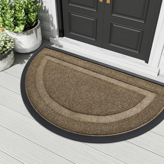 OLANLY Half Circle Door Mat Indoor Outdoor Entrance Welcome, Waterproof All-Season, All-Weather Doormat, Sturdy Natural Rubber, Low Profile, Easy Clean Patio Porch Entryway Mat, 71x47, Light Blue