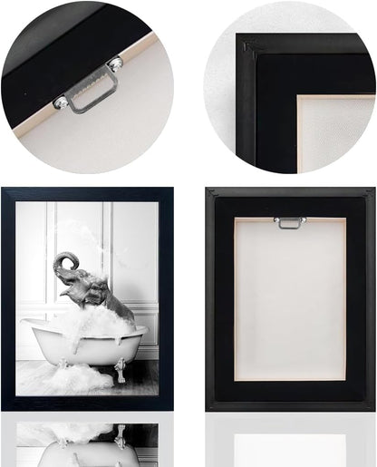 Regine Switzerland Elephant in Bathtub Wall Art - Funny Black & White Canvas Print for Bathroom Decor