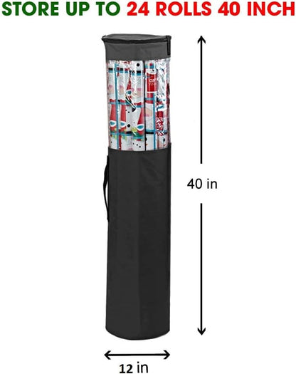 ProPik Wrapping Paper Storage Organizer Bag - Heavy Duty Polyester | Holds Up to 24 Rolls, 40 Inch, Black
