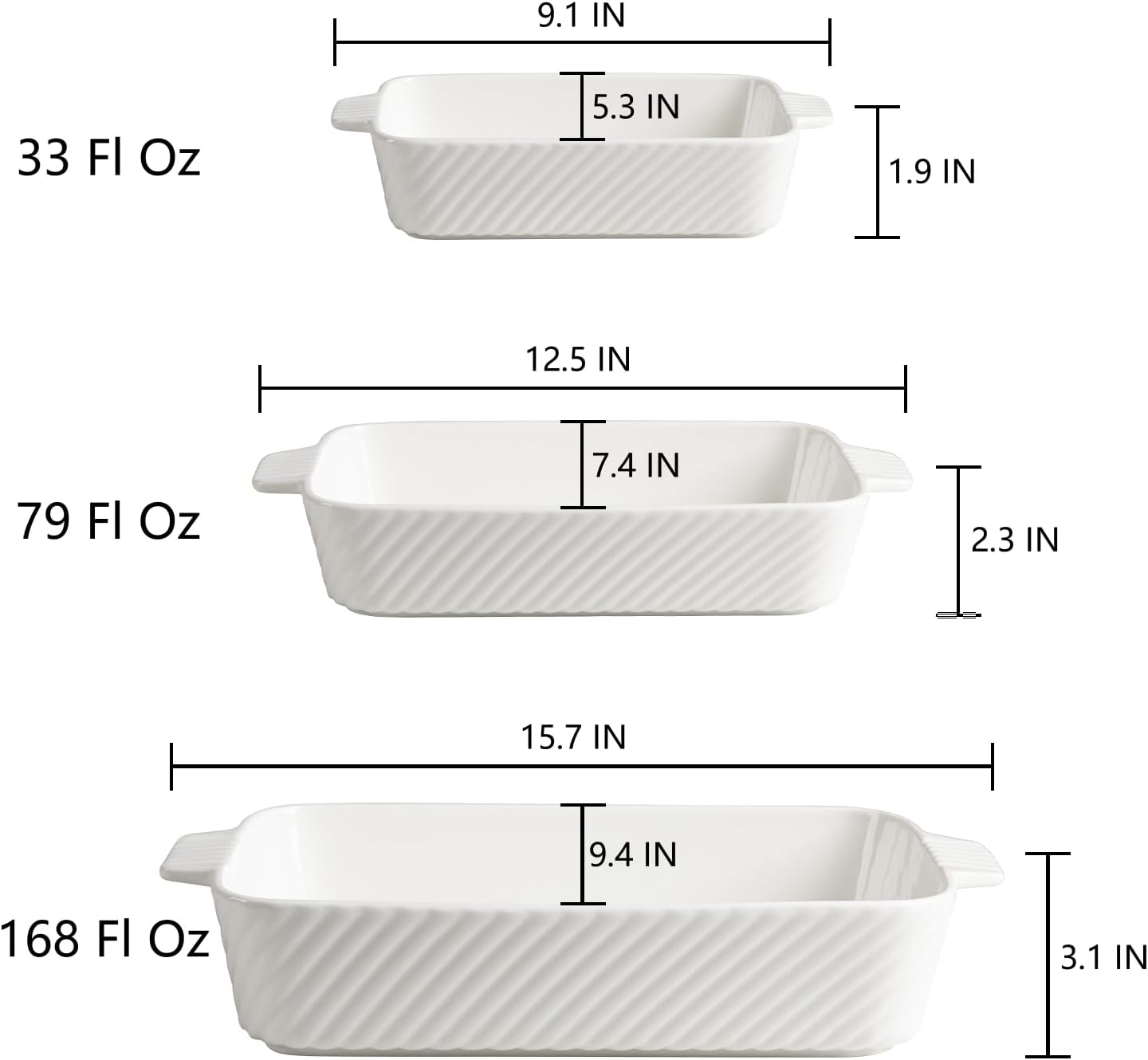 Sweejar Ceramic Baking Dish Set - Porcelain Striped Casserole Dishes with Handle for Lasagna | Beige