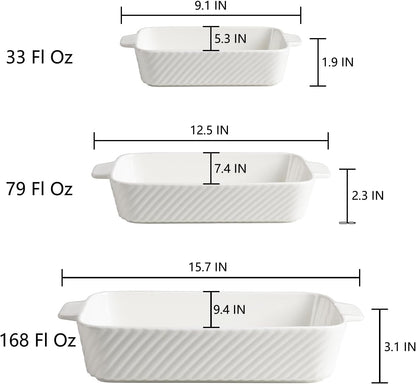 Sweejar Ceramic Baking Dish Set - Porcelain Striped Casserole Dishes with Handle for Lasagna | Beige
