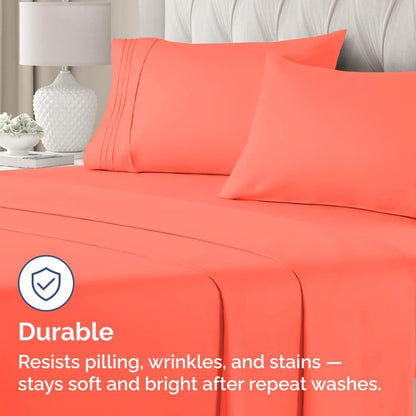 Skiennix Standard Pillow Cases Set of 4 - Ultra Soft Hotel Quality Covers - Machine Washable Coral