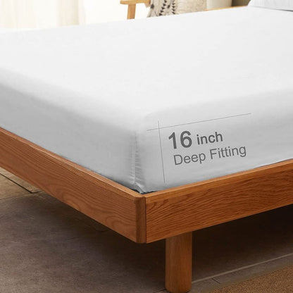 SONORO KATE Bed Sheet Set Super Soft Microfiber 1800 Thread Count Luxury Egyptian Sheets 16-Inch Deep Pocket Wrinkle and Hypoallergenic-4 Piece(Queen White)
