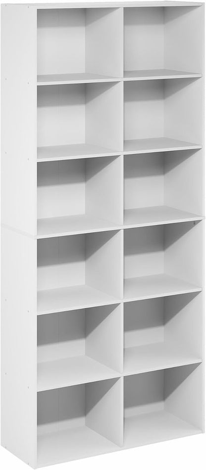Furinno 12-Cube Bookshelf - Stylish Open Shelf Storage Organizer | 12 x 32 x 71 Inches, White