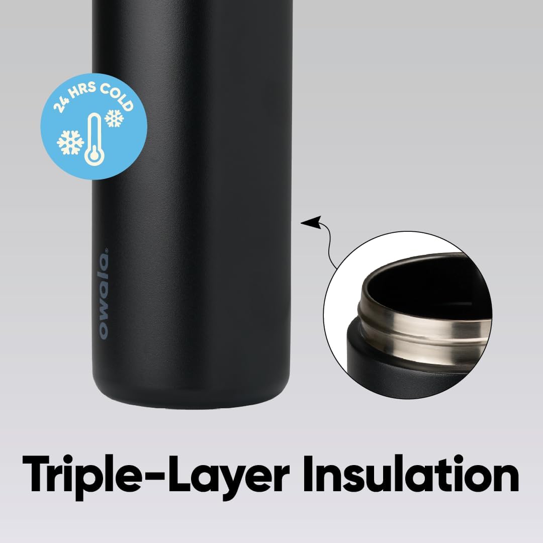 Owala FreeSip Insulated Stainless Steel Water Bottle - BPA-Free, 24 Oz, Ideal for Travel - Very Dark