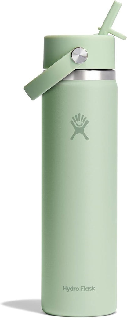 Hydro Flask Water Bottle - Insulated Stainless Steel with Wide Mouth Flex Straw Lid | 24 Oz Aloe Green