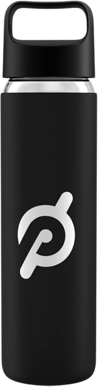 Peloton Glass Water Bottle - 16 Oz. with Non-Slip Silicone Sleeve & Travel-Friendly Handle, Black