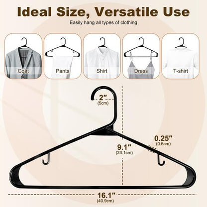 HOUSE DAY Black Plastic Hangers - 60 Pack Non-Slip Durable Clothes Hangers | Space-Saving Closet Organizer