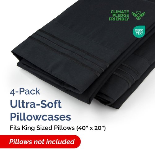 King Pillow Cases by [Brand Name] - Ultra Soft Hotel Quality Covers | 4-Piece Set, Wrinkle-Free, Black