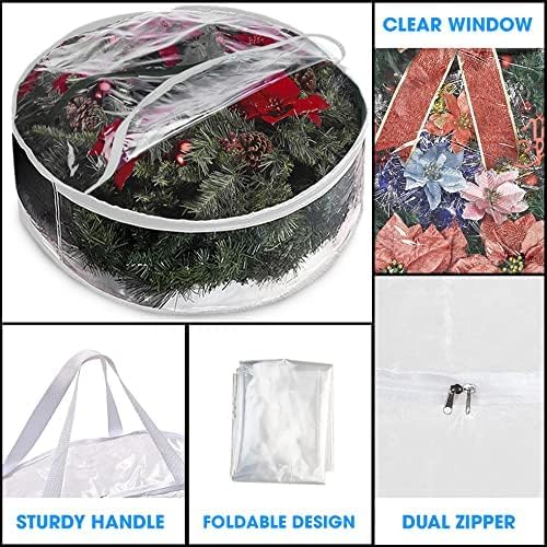 ProPik Christmas Wreath Storage Bag - Waterproof Clear PVC Container for 48-Inch Wreaths - 2 Pack with Handles