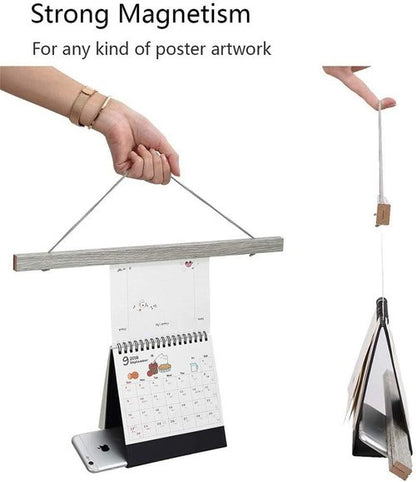 Benjia Magnetic Poster Hanger - Wood Frame for 17x24, 17x11, 17x22 Posters | Grey Hanging Kit for Artwork