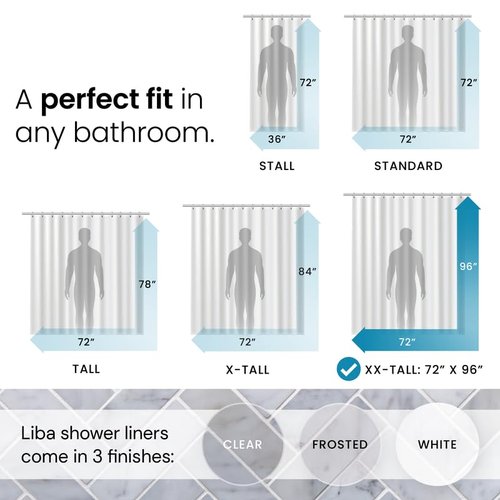 LiBa Bathroom Shower Curtain - Waterproof Plastic Shower Curtain Premium PEVA Non-Toxic with Rust Proof Grommets White 8G Heavy Duty Bathroom Accessories 72x96
