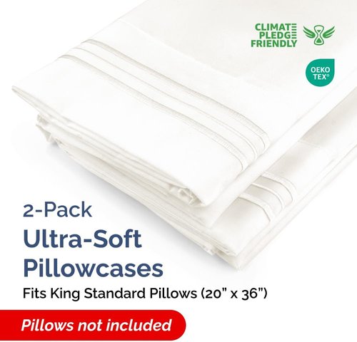 King Standard Pillow Cases - Soft Hotel Quality Covers | Fade & Wrinkle Resistant, Machine Washable - 2 Piece Set in Antique White