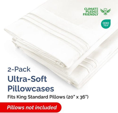 King Standard Pillow Cases - Soft Hotel Quality Covers | Fade & Wrinkle Resistant, Machine Washable - 2 Piece Set in Antique White