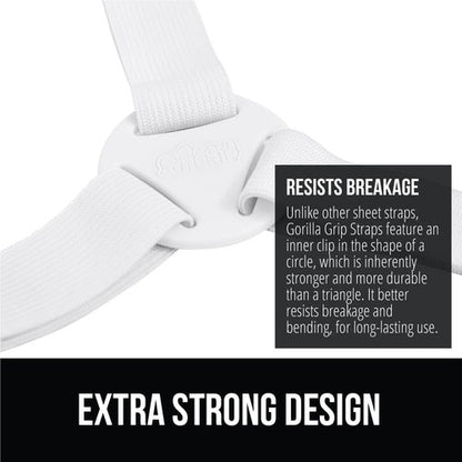 GORILLA GRIP Bed Sheet Holders - Adjustable Elastic Fasteners with Metal Clips | 4 Pack White