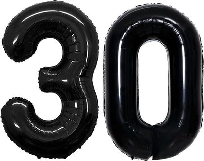 GOER 30th Birthday Balloons - 42 Inch Jumbo Black Foil Helium Decorations for Anniversary Celebrations