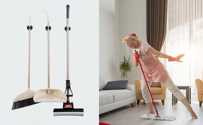 JAMEND Heavy-Duty Broom and Mop Holder | 9-Piece Garden Tool Organizer Rack in Matte Black