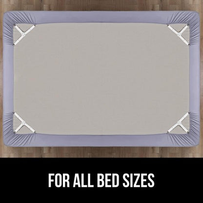 GORILLA GRIP Bed Sheet Holders - Adjustable Elastic Fasteners with Metal Clips | 4 Pack White