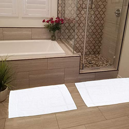 GOLD TEXTILES 12 Pack New Cotton Blend Economy White Hotel Bath Mat Towel (18x25 Inches) Light Weight Quick Drying & Machine Washable - Hotel Supplies Shower Bath Mat Towel