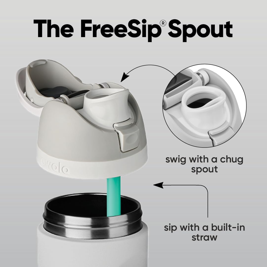 Owala FreeSip Insulated Stainless Steel Water Bottle - BPA-Free, 24 Oz, Shy Marshmallow | Perfect for Travel