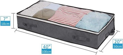 JERIA Underbed Storage Bags - 100L Organizer with 4 Handles & 2 Zippers | Foldable Blankets & Clothes (40" L x 20" W x 7" H)