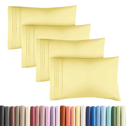 Standard Pillow Cases Set of 4 - Ultra Soft Hotel Quality Pillowcase Covers - Comfy Cozy Bedding for Women, Men, Kids & Teens - Machine Washable Pillow Protectors - 4 Piece Set - Standard Size Yellow