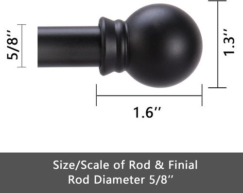 GXOACKJ Heavy Duty Curtain Rods - Decorative Matte Black | 66-120 Inch Adjustable Set with Brackets