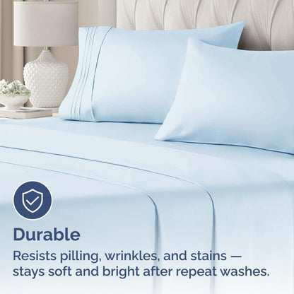 Skiennix Queen Pillow Cases Set of 4 | Ultra Soft Hotel Quality & Wrinkle-Free - Sky Blue