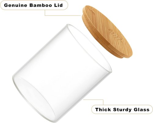 INIUNIK Qtip Holder Set - 3 Pack Glass Apothecary Jars with Lids for Bathroom Organization | Cotton Balls, Swabs & More