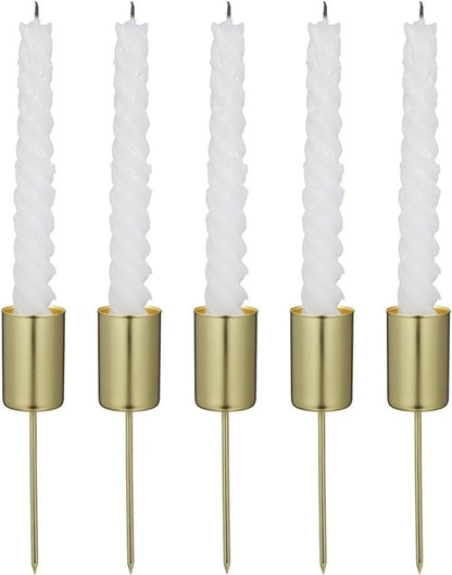 DOITOOL Golden Candle Holders - 5 Pcs Christmas Candle Stakes with Spike Cup Inserts for Festive Decor
