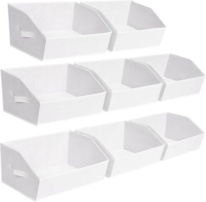 Homsorout Decorative Storage Baskets - Trapezoid Closet Bins with Handles, 8 Pack, White